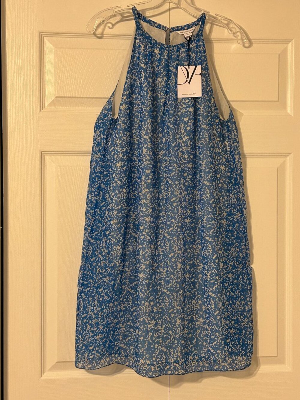 DIANE Von FURSTENBERG Sz 10 Lainey Fleck Blue 100% Silk Sleeveless Dress